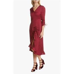 Ted Baker Rivvaa Ruched Long Sleeve Dress Oxblood Red Womens Size 4 Ted Size 1